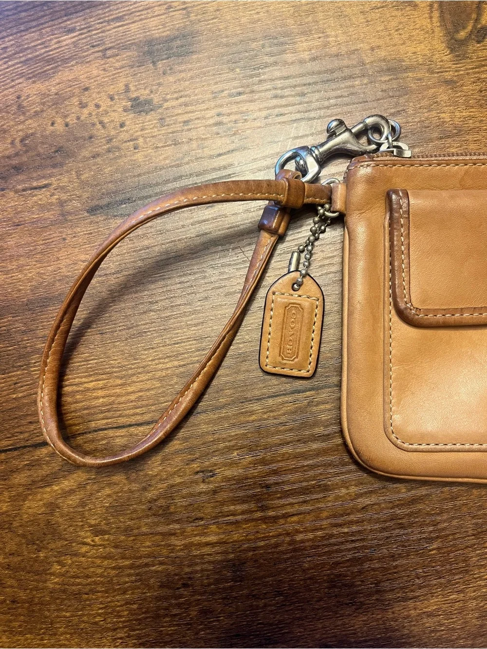 Coach Leather Wristlet Clutch in Tan